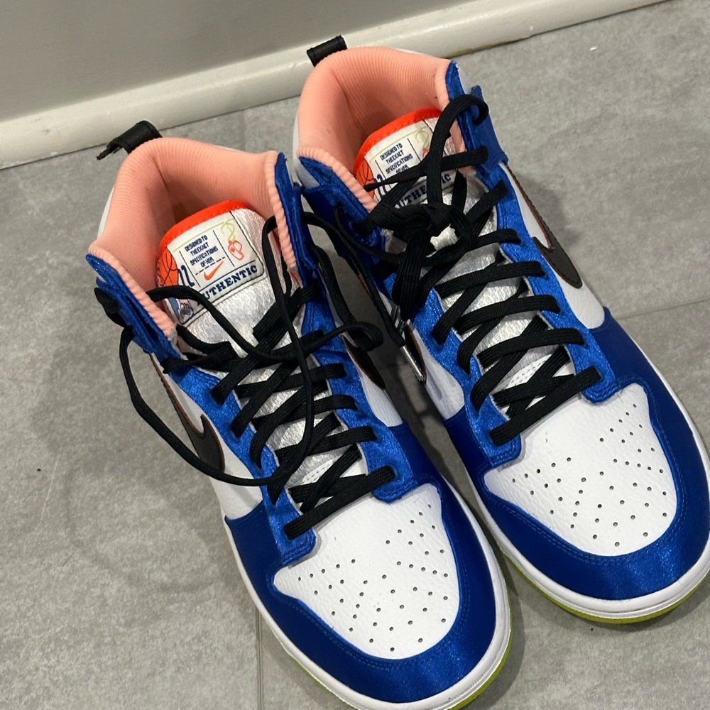 Nike Dunk Satin - Blue, White, Black High-Top Sneakers